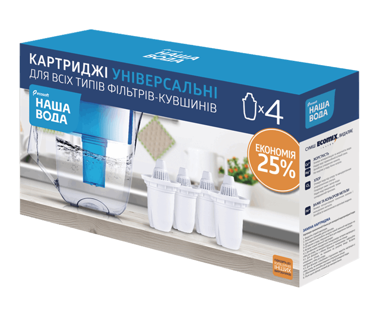 Комплект универсальных сменных картриджей 3+1 НАША ВОДА к фильтрам-кувшинам - Фото №1